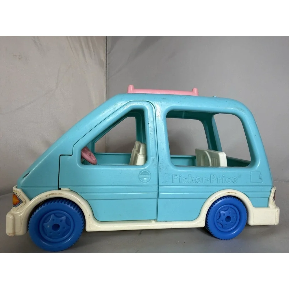 1993 Loving Family Blue Pink Minivan Vehicle Fisher Price Doors Open Rear Hatch